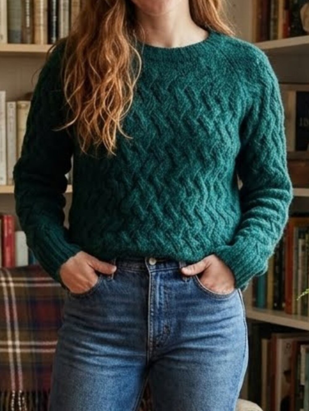 Bobeau Women's Dark Green Cable Knit Pullover Sweater Size M 100% Polyester